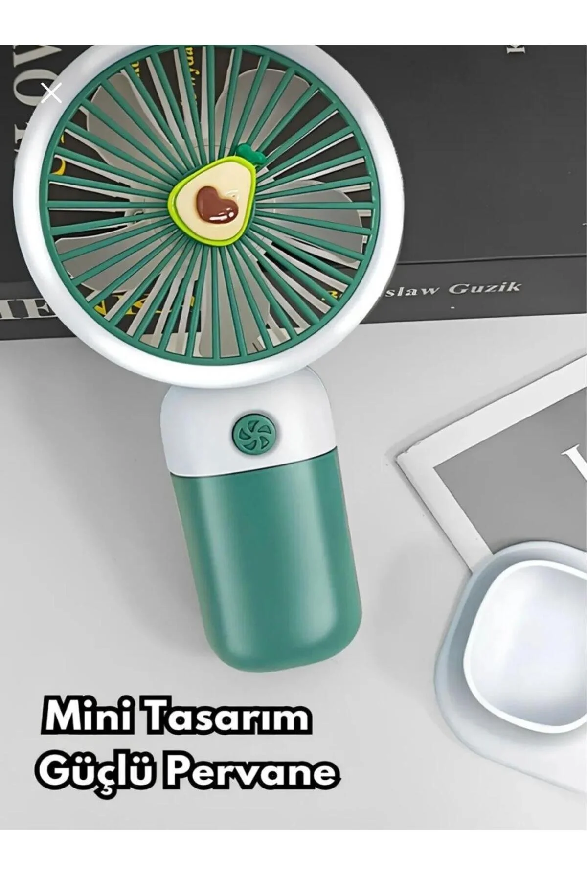 3 Kademeli Meyve Figürlü Şarjlı Mini El Fanı Ve Masa Fanı Soğutucu Pervane Şarj Edilebilir Yeşil