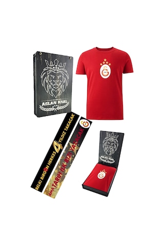 Galatasaray Lisanslı 5 Yıldızlı Arma Kırmızı T-shirt Lazer Ahşap Kutulu KIrmızı