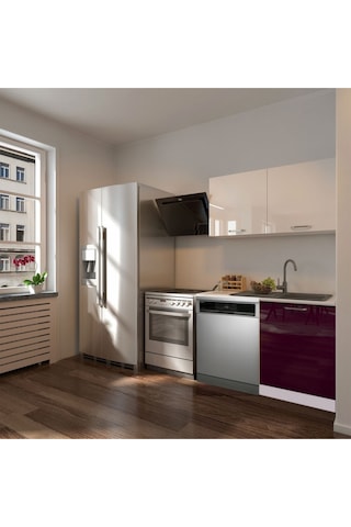 Manzaa Hazır Mutfak Dolabı 120cm - Parlak-beyaz Laminat Tezgah Dahil-bulaşık Makinesi Yeri Mevcut Mürdüm