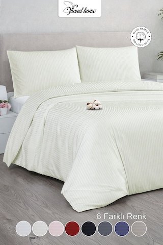 Çift Kişilik %100 Pamuk Saten Nevresim Seti Premium Seri 8 Renk Seçeneği 200x220 Ekru