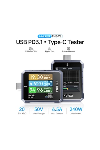 Fnırsı Fnb-c2 Usb Pd 3.1 Type-c Hızlı Şarj Test Cihazı 240w, E-marker Okuma