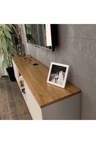 Tv Sehpası Leydi Safir Beyaz 160 Cm Safir Meşe Beyaz