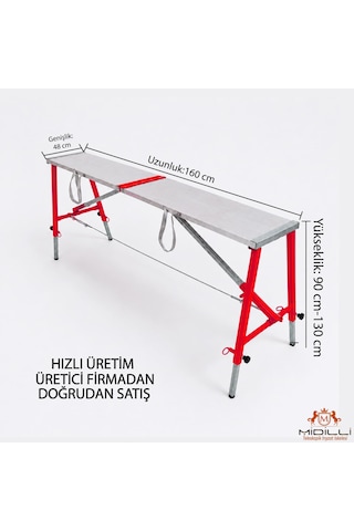 Alüminyum Gövdeli Çelik Ayaklı Teleskopik Katlanır İnşaat İskelesi - 400 Kg Taşıma Kapasitesi 130x48x160cm