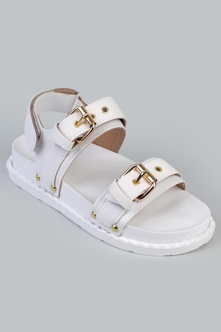 Shoetek Tarisa Kadın Sandalet Bantlı Beyaz Deri Beyaz