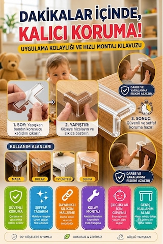 8'li Şeffaf Silikon Masa Köşe Koruyucu Darbe Önleyici Çocuk Güvenlik Koruması Şeffaf Seti