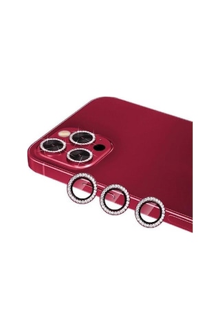 Apple Uyumlu iPhone 11 Pro/ 11 Pro Max/ 12 Pro Kırmızı Swarovski Taşlı Kamera Lens Koruyucu Cam Kırmızı