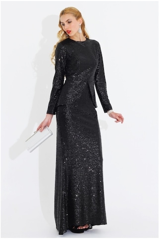 Nidya Moda Büyük Beden Peplum Payet Elbise-4047S Çok Renkli