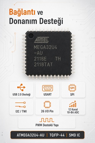 Atmega32u4-au Atmel Microchip Tqfp-44 8 Bit Avr 16mhz Usb Mikrodenetleyici Entegre