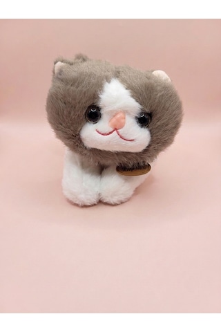 Peluş Yatan Kahverengi Kedi Sesli 25 Cm Kahverengi-beyaz