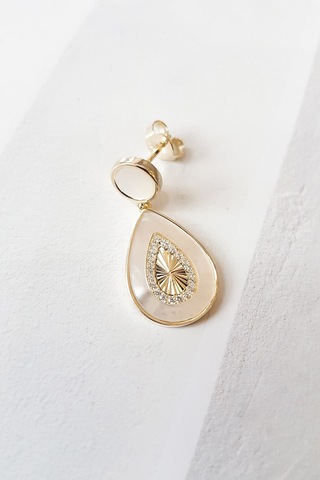 MorMajor Silver Tekli Sedef Taşlı Damla Gümüş Küpe-6537