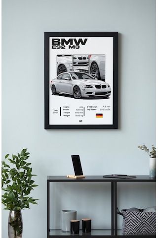 Bmw E92 M3 Ahşap Çerçeveli Poster Tablo V8 Coupe