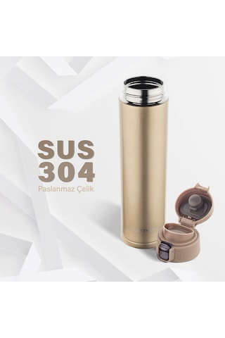 Lunetherm Sızdırmaz Vakumlu Çıft Katmanlı Mug Çelik Termos - Gold Altın