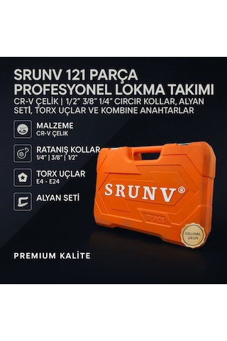 Srunv 121 Parça Profesyonel Lokma Takımı Cr-v Çelik 1/2 3/8 1/4 Cırcır Kollar, Alyan Seti, Torx Uçlar Ve Kombine Anahtarlar