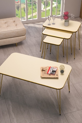 Zigon Sehpa Kr Ve Orta Sehpa Kr Set Çift Gold Krem Tel