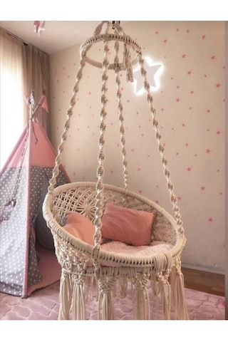 Woodshut Tek Kişilik Makrome Salıncak Mis38005 Naturel