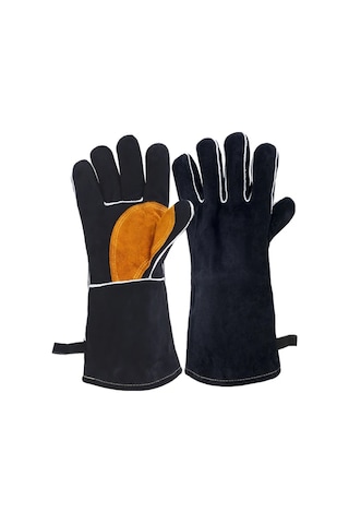 Techbloom Xl Siyah Turuncu Dikişli Dayanıklı Deri İş Eldiveni Kaynak Bahçe Çiftlik Sürüş İçin