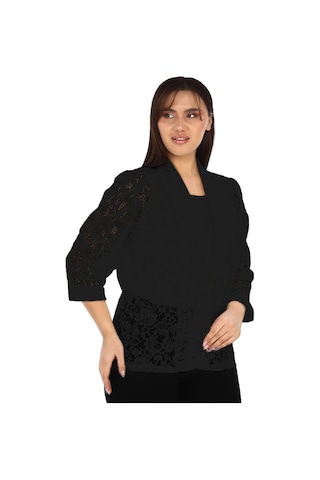 Lady Majestic Dantel Büyük Beden Kadın Ceket 44709 Siyah