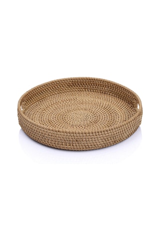 Meander El Yapımı Yuvarlak Büyük Boy Rattan Çok Amaçlı Kulplu Tep