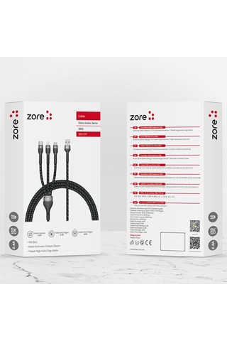 Siyah Shira Serisi 3 İn 1 Usb Kablo 150cm-zore