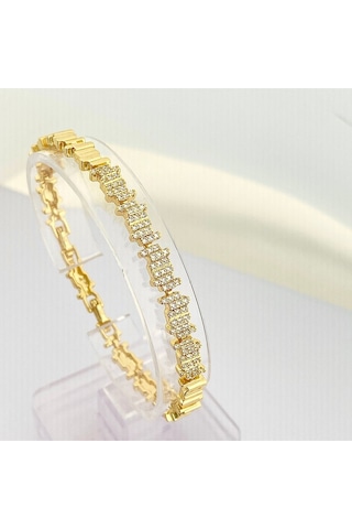 Kadın Bileklik Ritim Bileklik Zirkon Taşlı Paslanmaz Xuping Vip Seri 14 Ayar Gold 19cm Altın