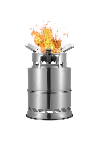 Symbee Küçük Çelik Güneşli Taşınabilir Mangal: Çift Duvarlı, İki Seviye Yanma, Kamp-piknik İçin Isı Kaynağı Gümüş