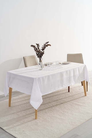 Rivaistanbul Jumbo Jakar Beyaz Sıvı İtici Leke Tutmaz Masa Örtüsü 160x220 Cm Beyaz