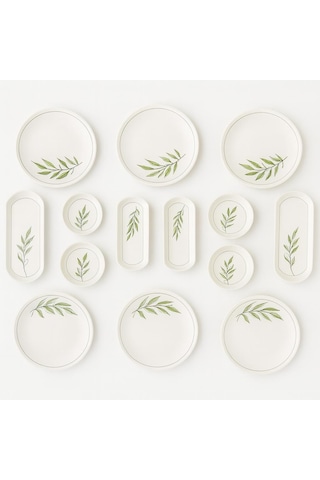 Seramık 6 Kısılık Yaprak 14 Parca Seramık Kahvaltı Takımı Beyaz