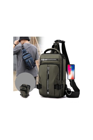 Moveevo Erkek Usb Şarjlı Sırt Çantası, Su Geçirmez Nilon, Çoklu Cepli, Kol/omuz Taşıma, Seyahat/moda, Yeşil Yeşil