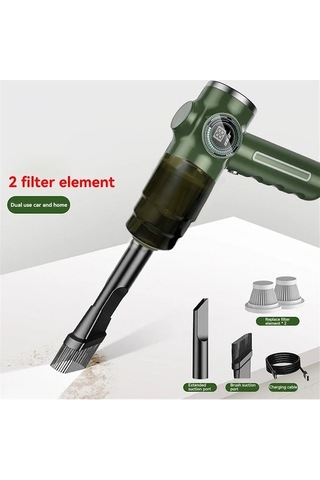 Shineyee Kablosuz Güçlü Araç Süpürgesi - 29000pa Emiş Gücü, 120w Motor, Çift Filtreli, Pil Göstergeli Yeşil Model Yeşil