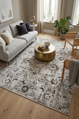 Raschel Carpet Premium Bohem Yikanabilir Leke Tutmaz Modern Antik Özel Seri Kaymaz Taban Halı Rcantık Halı Bej