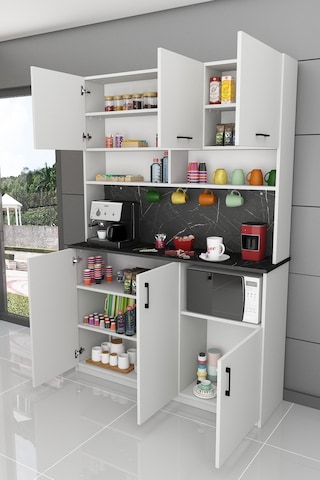Asra Trend Kahve Köşesi KAHVE03 %100 MDF Çok Amaçlı Mutfak Dolabı Beyaz - Royal Mermer