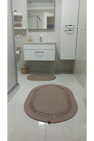 Üçlü Banyo Seti 2 Paspas- 1 Organizer Sepet Jüt İp Ekru - Hardal