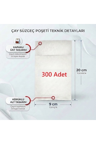 300 Adet Demlik İçi Çay Filtresi Körüklü Kapaklı Çay Süzgeci Boş Demlik Poşeti Bonesi 9x20 Cm 300 Lü Bitki Kış Çay Demleme