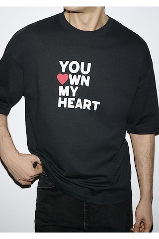 Mavi - You Own My Heart Baskılı Siyah Tişört 0613253-71379 Siyah