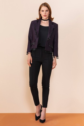 Serpil Exclusive Kadın Püskül Detaylı Kısa Blazer Ceket Mor