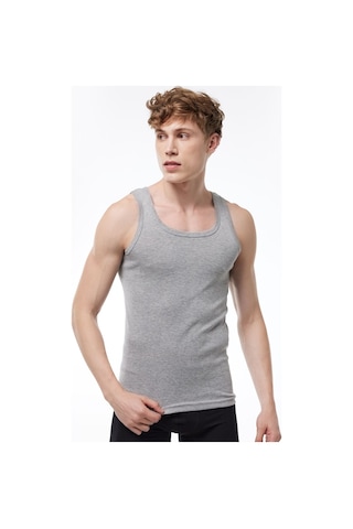 Malabadi Erkek Gri 3 Lü Paket %100 Pamuk Ribana Atlet 3m034-e