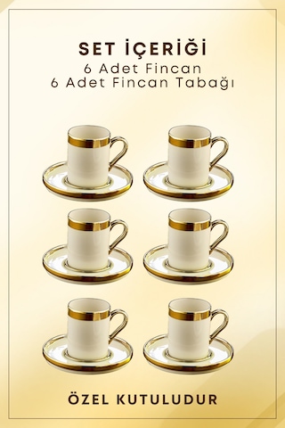 Grimorlife Altın Yaldızlı Gold 6 Kişilik Porselen Fincan Seti 12 Parça Türk Kahvesi Takımı Kahve Fincanı 100 Ml Gold