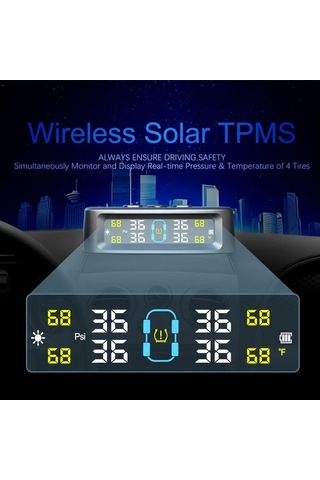 Boatshop1 Ynf Güneş Enerjili Tpms Siyah 4 Harici Sensör Lastik Basınç Sıcaklık İzleme Kolay Kurulum Titreşim Algılama Sezgisel Ekran