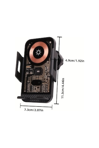 Honeybeeshop Siyah Araba Cep Telefonu Kablosuz Şarj Braketi 15w Hızlı Şarj Yerçekimi Algılama 360 Derece Döndürme Otomatik Açma Kapama