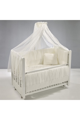 Meltem Kids Mia Anne Yanı Ahşap Sallanır Beşik 60 x 120 CM (Beyaz - Ekru) Beyaz