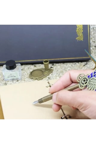 Kişiye Özel Mor Renk Divit Hokka Defter Ve Tüylü Kalem Seti-siyah