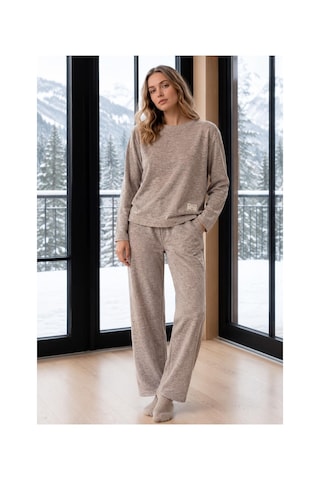 Pijamoni Kadın Bisiklet Yaka Uzun Kol Selanik Kışlık Pijama Takımı 1155-3 - 1 Adet Kahverengi