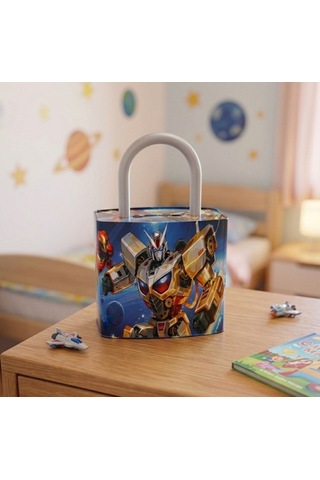 Kilit Şeklinde Dev Boy Kumbara 26x17 Cm Hediyelik Metal Kumbara Kapaklı Kolay Açılabilir Model 2 Li Tavşan Lacivert