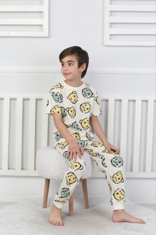 Bunny Hopp Erkek Çocuk Oyun Konsolu Desenli Kısa Kollu Yazlık Pijama Takımı %100 Pamuk Süprem Penye BEYAZ