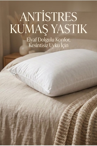 Antistres Kumaş Elyaf Dolgulu Yastık Dikdörtgen Beyaz Rahat Uyku Yastığı 50x70 Cm 800gr Beyaz