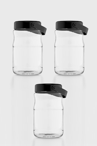 Renga Macro 1700 Ml Siyah Kapaklı 3'lü Cam Kavanoz Seti 131074 Siyah