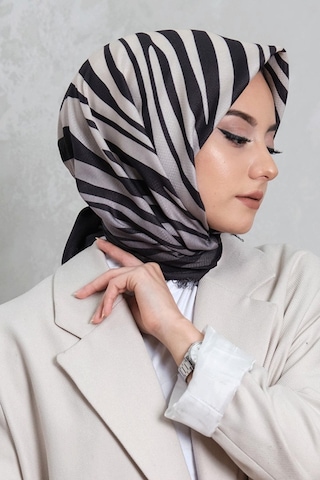 Afvente Zebra Desen Siyah Pamuk Eşarp