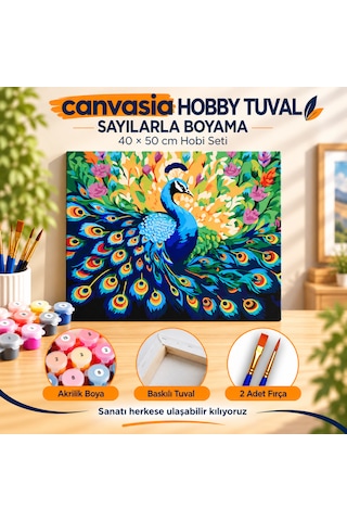 Sayılarla Boyama Numaralı Tuval Seti Boya Fırça Dahil 40x50 Cm Tavus Kuşunun Rüyası