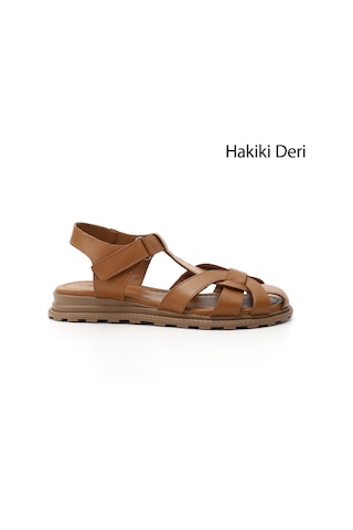 Gönderi(R) Gönderi R Taba Antik Cırt Bantlı Burnu Kapalı Hakiki Deri Sandalet Taba