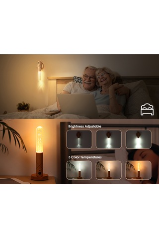 Dofolink Ahşap Pır Hareket Sensörlü Led Gece Lambası - Usb Şarj Edilebilir, 3 Renk Ayarı 3000-6000k , Otomatik Kapatma, Kolay Kurulum - Koyu Kahverengi Kabarcık Desenli Beyaz